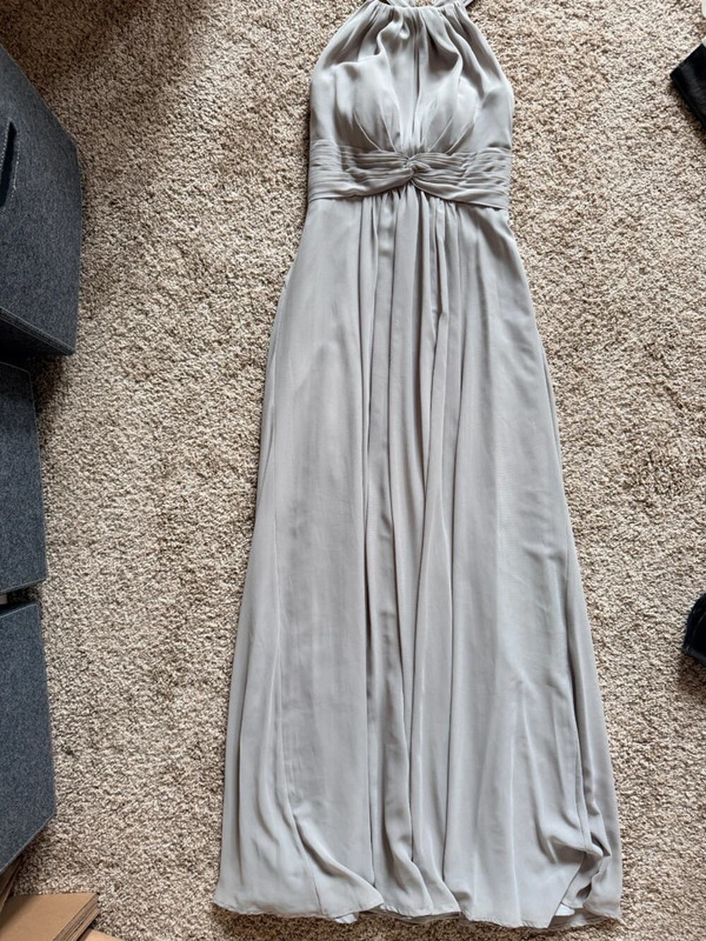 Azazie gray evening bridesmaid dress racerback maxi euc 0 1850